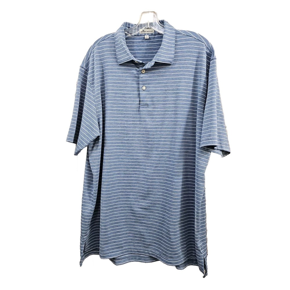 PETER MILLAR‎ Men's XL Striped White Blue Short Sleeve Polo Shirt Tee T-Shirt